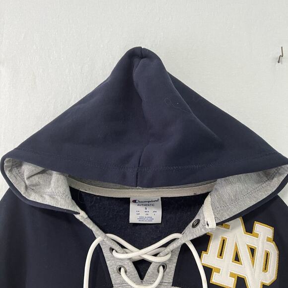 Champion Notre Dame Hoodie Sweatshirt Men's Small Blue Gray Patches - Picture 6 of 13